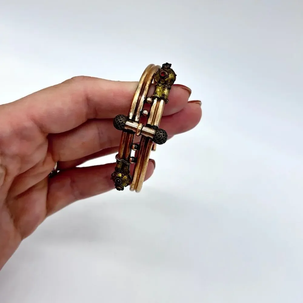 Vintage Victorian Etruscan Revival Bypass Hinged Bangle Bracelet Jewelry